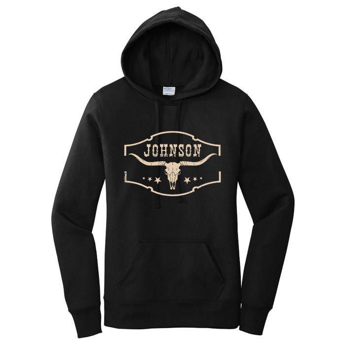 Distressed Johnson Cowhide Name Proud Bullskull Cow Women's Pullover Hoodie