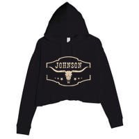 Distressed Johnson Cowhide Name Proud Bullskull Cow Crop Fleece Hoodie