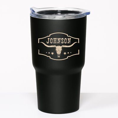 Distressed Johnson Cowhide Name Proud Bullskull Cow Tumbler