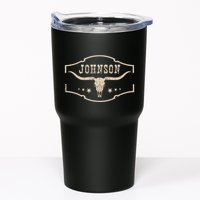 Distressed Johnson Cowhide Name Proud Bullskull Cow Tumbler
