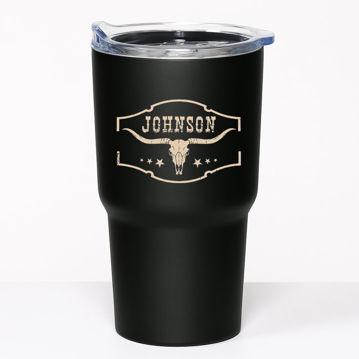 Distressed Johnson Cowhide Name Proud Bullskull Cow Tumbler