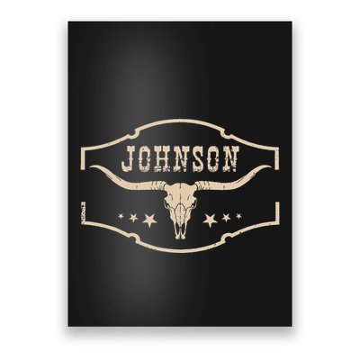 Distressed Johnson Cowhide Name Proud Bullskull Cow Poster