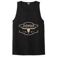Distressed Johnson Cowhide Name Proud Bullskull Cow PosiCharge Competitor Tank