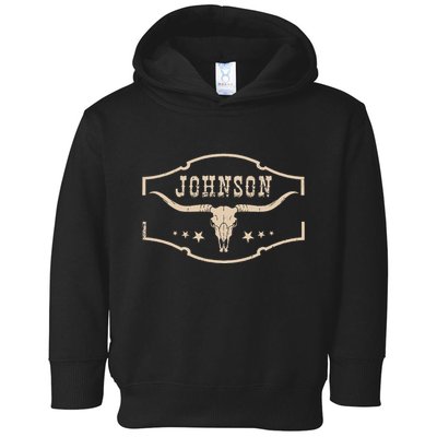 Distressed Johnson Cowhide Name Proud Bullskull Cow Toddler Hoodie