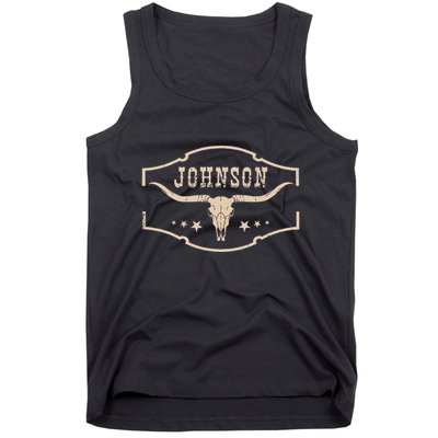 Distressed Johnson Cowhide Name Proud Bullskull Cow Tank Top
