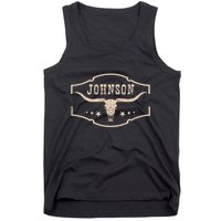 Distressed Johnson Cowhide Name Proud Bullskull Cow Tank Top