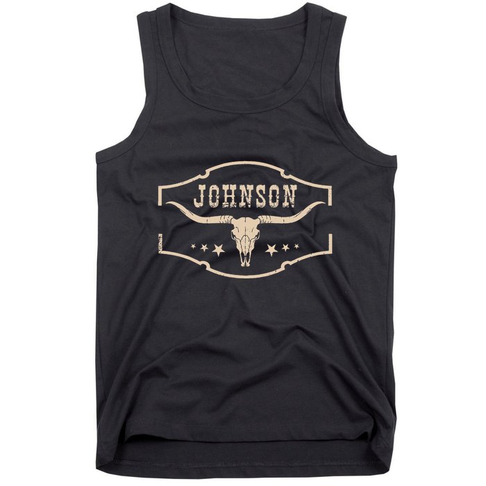 Distressed Johnson Cowhide Name Proud Bullskull Cow Tank Top