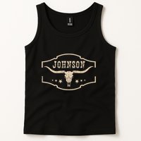 Distressed Johnson Cowhide Name Proud Bullskull Cow Tank Top