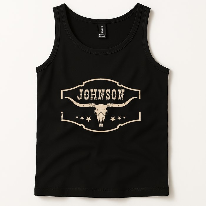 Distressed Johnson Cowhide Name Proud Bullskull Cow Tank Top
