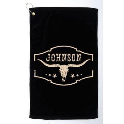 Distressed Johnson Cowhide Name Proud Bullskull Cow Golf Towel