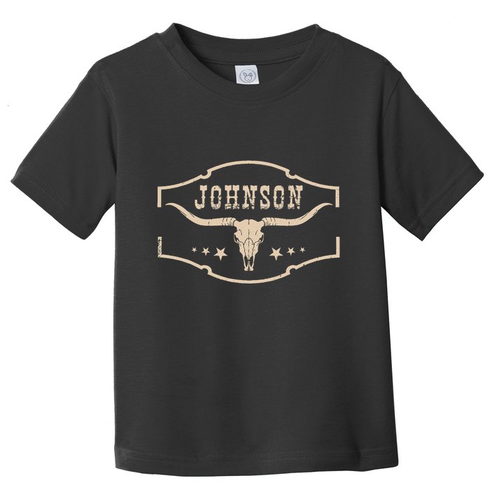 Distressed Johnson Cowhide Name Proud Bullskull Cow Toddler T-Shirt