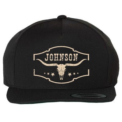 Distressed Johnson Cowhide Name Proud Bullskull Cow Wool Snapback Cap