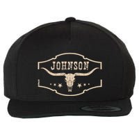 Distressed Johnson Cowhide Name Proud Bullskull Cow Wool Snapback Cap