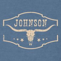 Distressed Johnson Cowhide Name Proud Bullskull Cow Garment-Dyed Sweatshirt