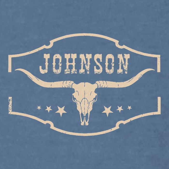 Distressed Johnson Cowhide Name Proud Bullskull Cow Garment-Dyed Sweatshirt