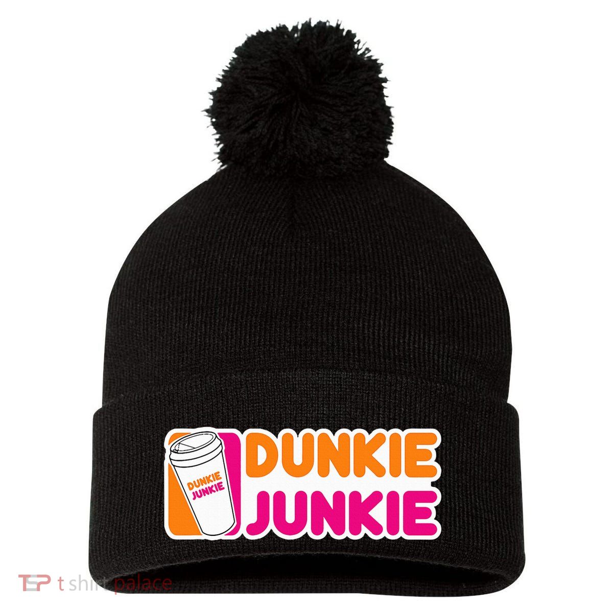 Dunkie Junkie Coffee Love Funny Coffee Saying Pom Pom 12in Knit Beanie