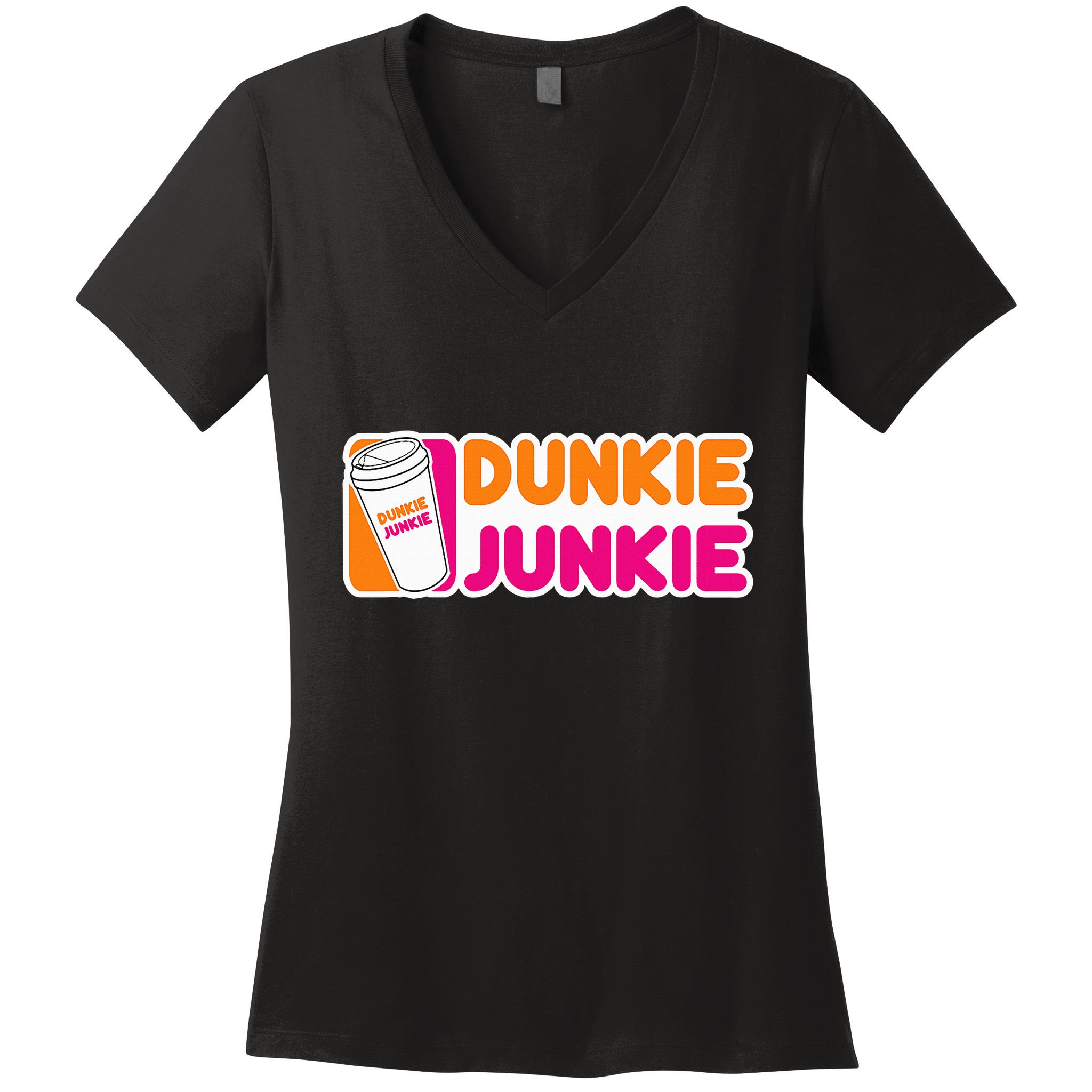 Dunkie Junkie Coffee Love Funny Coffee Saying Women's V-Neck T-Shirt