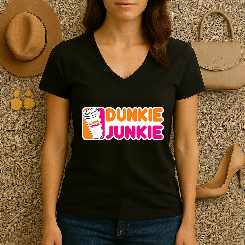 Dunkie Junkie Coffee Love Funny Coffee Saying Women's V-Neck T-Shirt