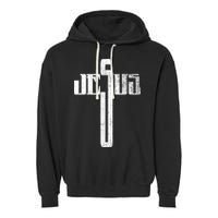 Distressed Jesus Cross Christian Religious Tee Garment-Dyed Fleece Hoodie