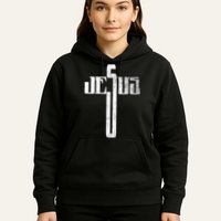 Distressed Jesus Cross Christian Religious Tee Hoodie