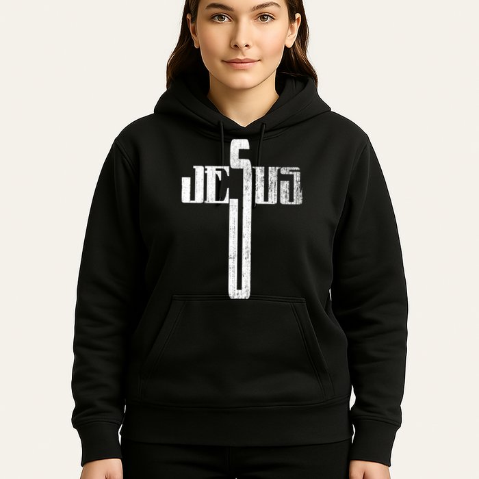 Distressed Jesus Cross Christian Religious Tee Hoodie