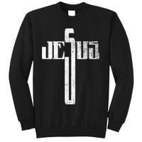 Distressed Jesus Cross Christian Religious Tee Sweatshirt
