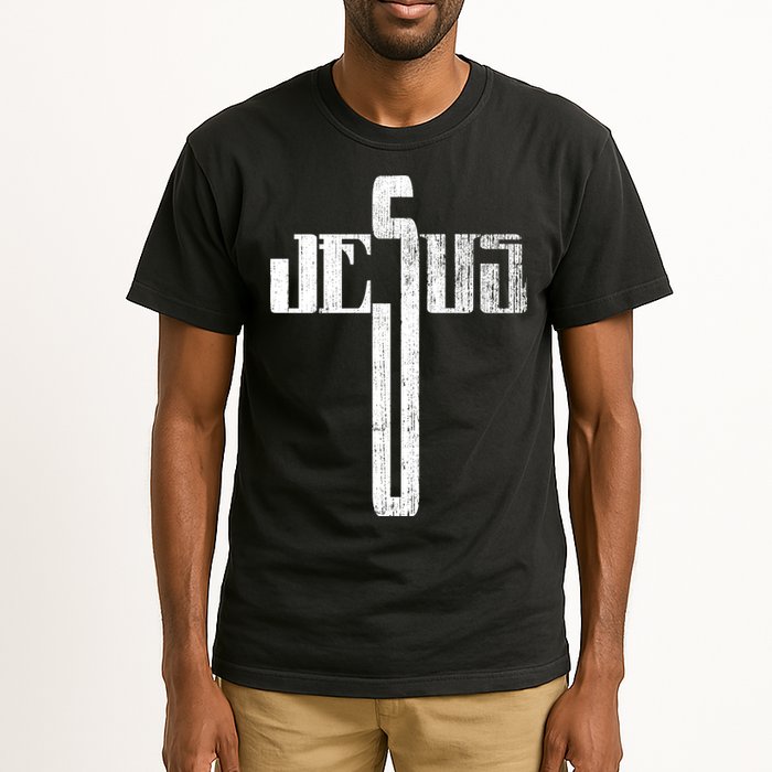 Distressed Jesus Cross Christian Religious Tee Tall T-Shirt
