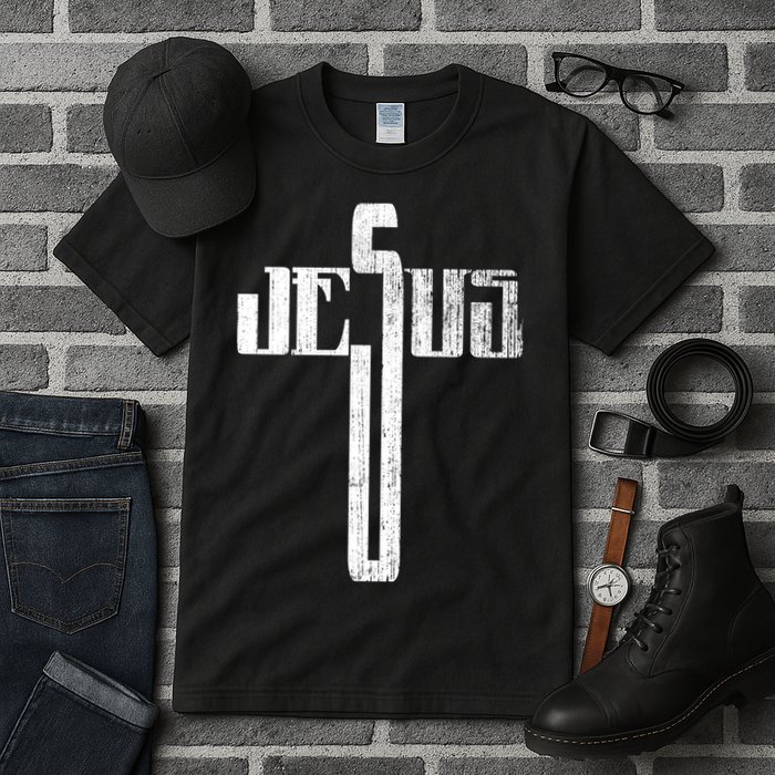 Distressed Jesus Cross Christian Religious Tee Tall T-Shirt