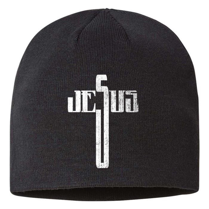 Distressed Jesus Cross Christian Religious Tee Sustainable Beanie