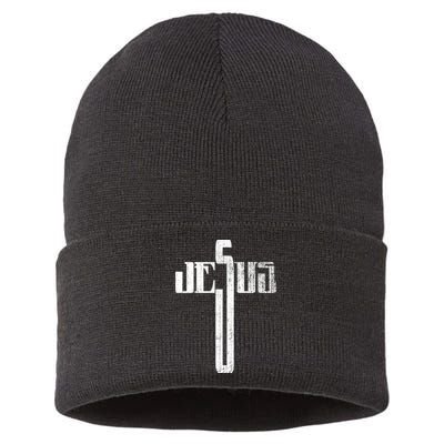 Distressed Jesus Cross Christian Religious Tee Sustainable Knit Beanie