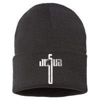 Distressed Jesus Cross Christian Religious Tee Sustainable Knit Beanie