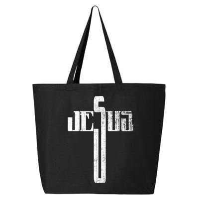 Distressed Jesus Cross Christian Religious Tee 25L Jumbo Tote
