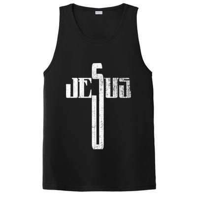 Distressed Jesus Cross Christian Religious Tee PosiCharge Competitor Tank