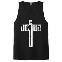 Distressed Jesus Cross Christian Religious Tee PosiCharge Competitor Tank
