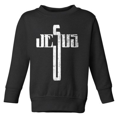 Distressed Jesus Cross Christian Religious Tee Toddler Sweatshirt