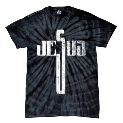 Distressed Jesus Cross Christian Religious Tee Tie-Dye T-Shirt