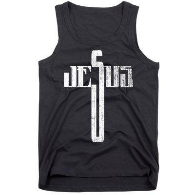 Distressed Jesus Cross Christian Religious Tee Tank Top