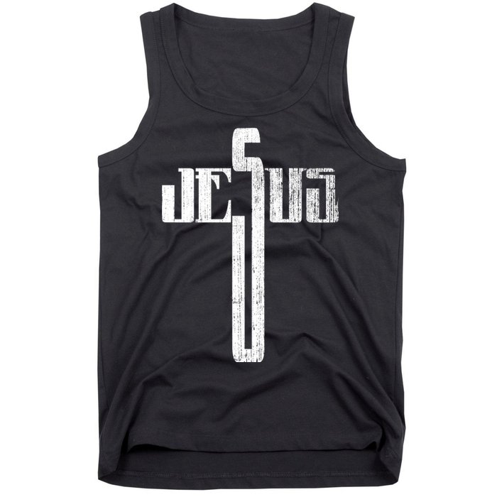 Distressed Jesus Cross Christian Religious Tee Tank Top