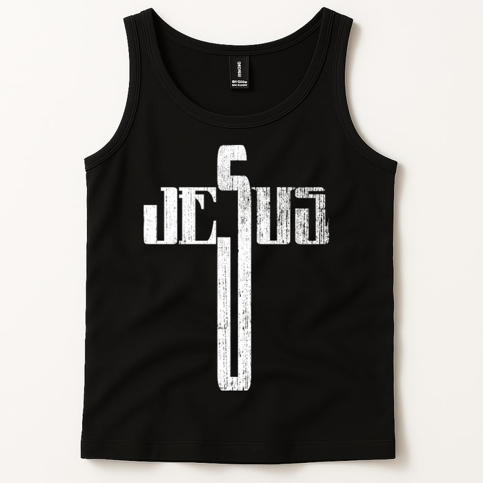 Distressed Jesus Cross Christian Religious Tee Tank Top