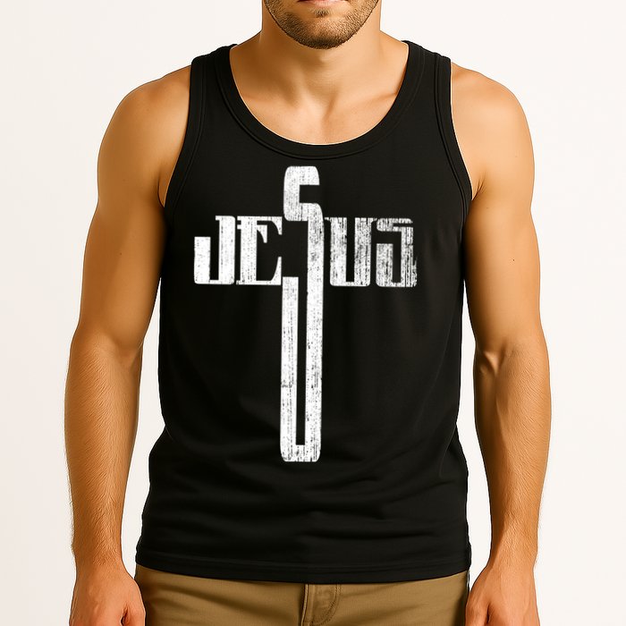 Distressed Jesus Cross Christian Religious Tee Tank Top