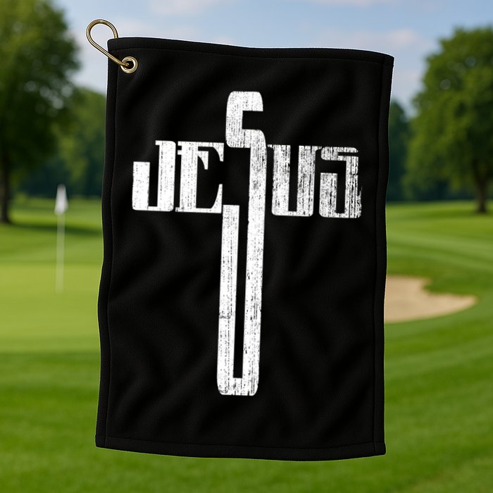 Distressed Jesus Cross Christian Religious Tee Golf Towel