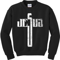 Distressed Jesus Cross Christian Religious Tee Kids Sweatshirt
