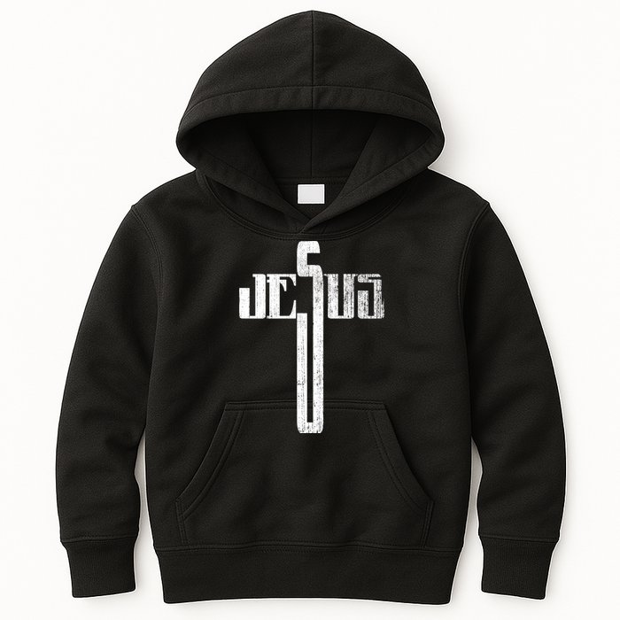 Distressed Jesus Cross Christian Religious Tee Kids Hoodie