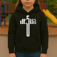 Distressed Jesus Cross Christian Religious Tee Kids Hoodie