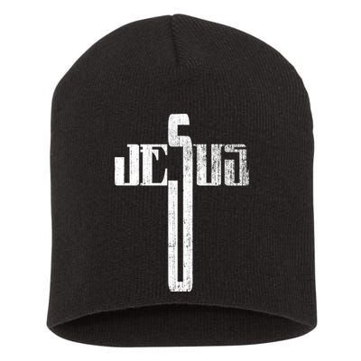 Distressed Jesus Cross Christian Religious Tee Short Acrylic Beanie