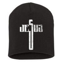 Distressed Jesus Cross Christian Religious Tee Short Acrylic Beanie