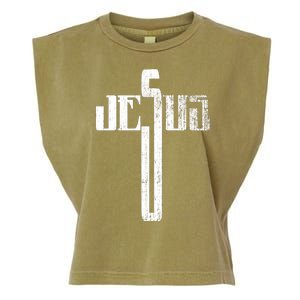 Distressed Jesus Cross Christian Religious Tee Garment-Dyed Women's Muscle Tee