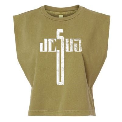 Distressed Jesus Cross Christian Religious Tee Garment-Dyed Women's Muscle Tee