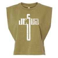 Distressed Jesus Cross Christian Religious Tee Garment-Dyed Women's Muscle Tee