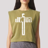 Distressed Jesus Cross Christian Religious Tee Garment-Dyed Women's Muscle Tee